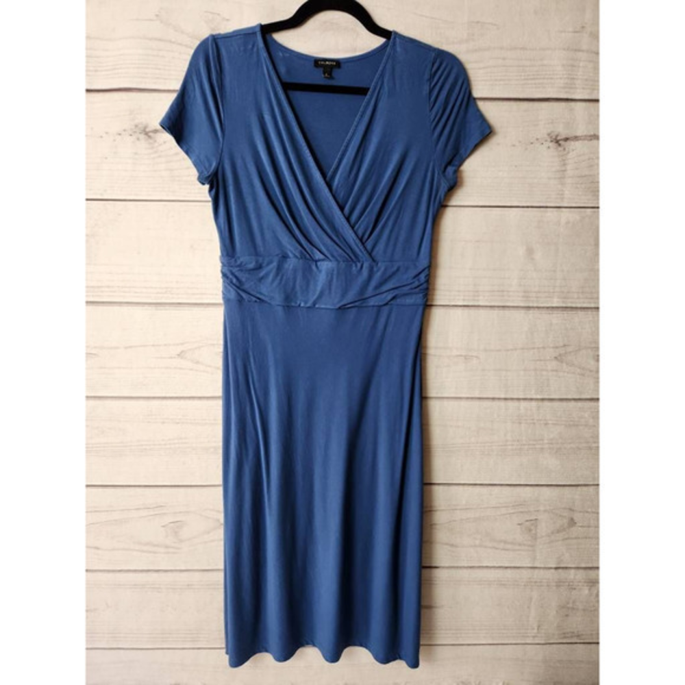 Talbots Womens Dress Blue Surplice Neckline‎ Stretch Short Sleeve S